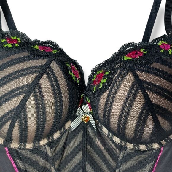 🌼4/$30 Lasenza Sexy Black Lace Herringbone Bustier Large - Picture 3 of 6